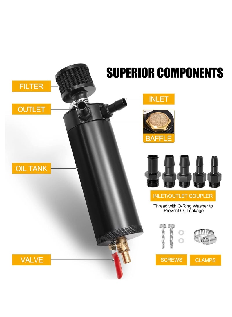Generic Universal 2 Port Aluminum 750ml Baffled Oil Catch Can Reservoir Tank with Breather Filter and Drain Valve  - Image 4