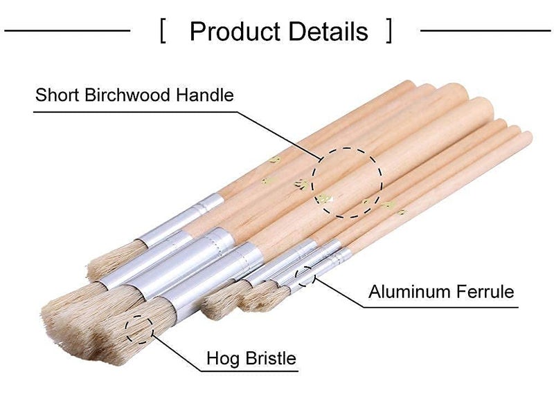 AmigozZ 6Pcs Wooden Stencil Brush, Natural Bristle Brushes Perfect for Acrylic Painting, Oil Painting, Watercolor Painting, Stencil Project, Card Making and DIY Art Crafts - Image 4