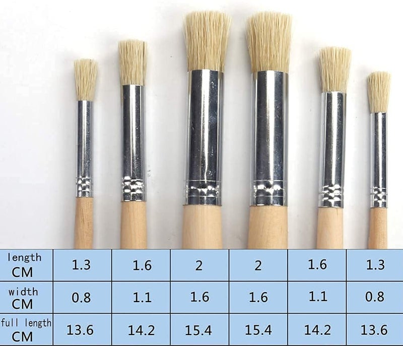 AmigozZ 6Pcs Wooden Stencil Brush, Natural Bristle Brushes Perfect for Acrylic Painting, Oil Painting, Watercolor Painting, Stencil Project, Card Making and DIY Art Crafts - Image 3