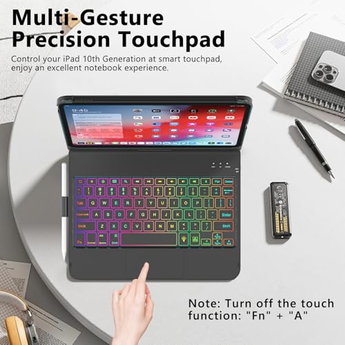 FUWANG Touch Keyboard Case for iPad (A16) 11th Generation 11 inch 2025&10th Gen 10.9 inch 2022, 360° Rotate for iPad 10th Generation Case with Keyboard, Backlit Keyboard Case with Pencil Holder, Black - Image 3