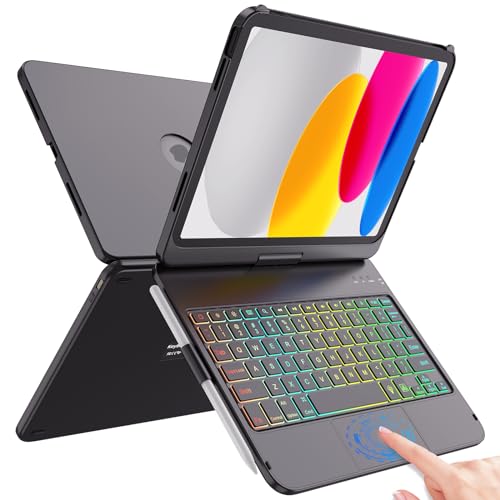 FUWANG Touch Keyboard Case for iPad (A16) 11th Generation 11 inch 2025&10th Gen 10.9 inch 2022, 360° Rotate for iPad 10th Generation Case with Keyboard, Backlit Keyboard Case with Pencil Holder, Black - Image 1