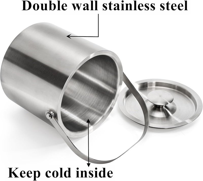 Tebery Stainless Steel Insulated Ice Bucket with Lid and Tong Double Walled Silver Barware Serveware for Parties Events Gatherings - 6.7H x 7.5W Inches - Image 3