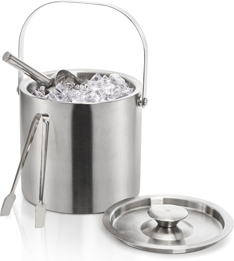 Tebery Stainless Steel Insulated Ice Bucket with Lid and Tong Double Walled Silver Barware Serveware for Parties Events Gatherings - 6.7H x 7.5W Inches - Image 4