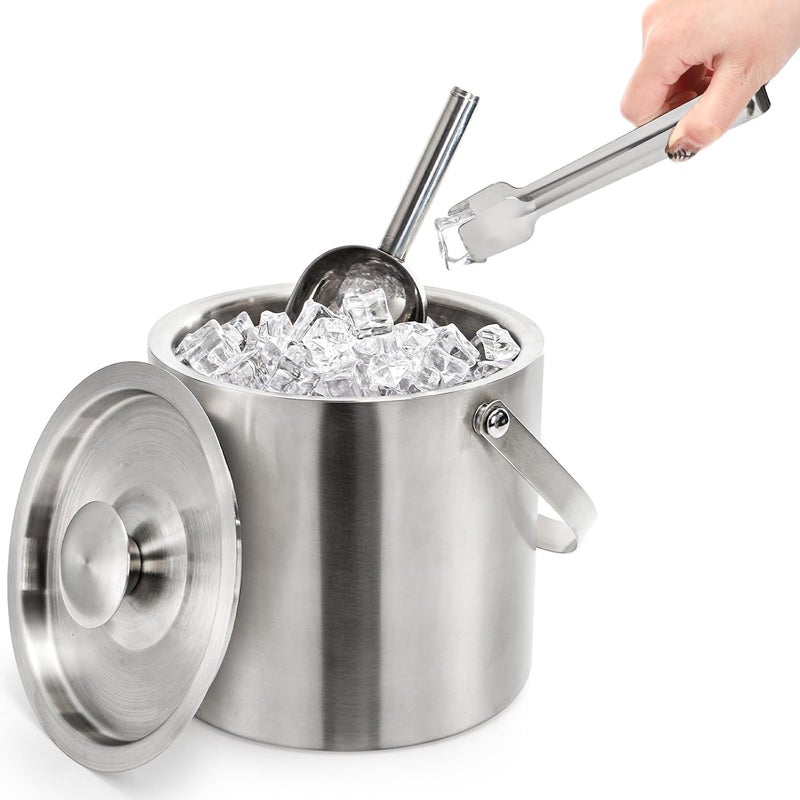 Tebery Stainless Steel Insulated Ice Bucket with Lid and Tong Double Walled Silver Barware Serveware for Parties Events Gatherings - 6.7H x 7.5W Inches - Image 5