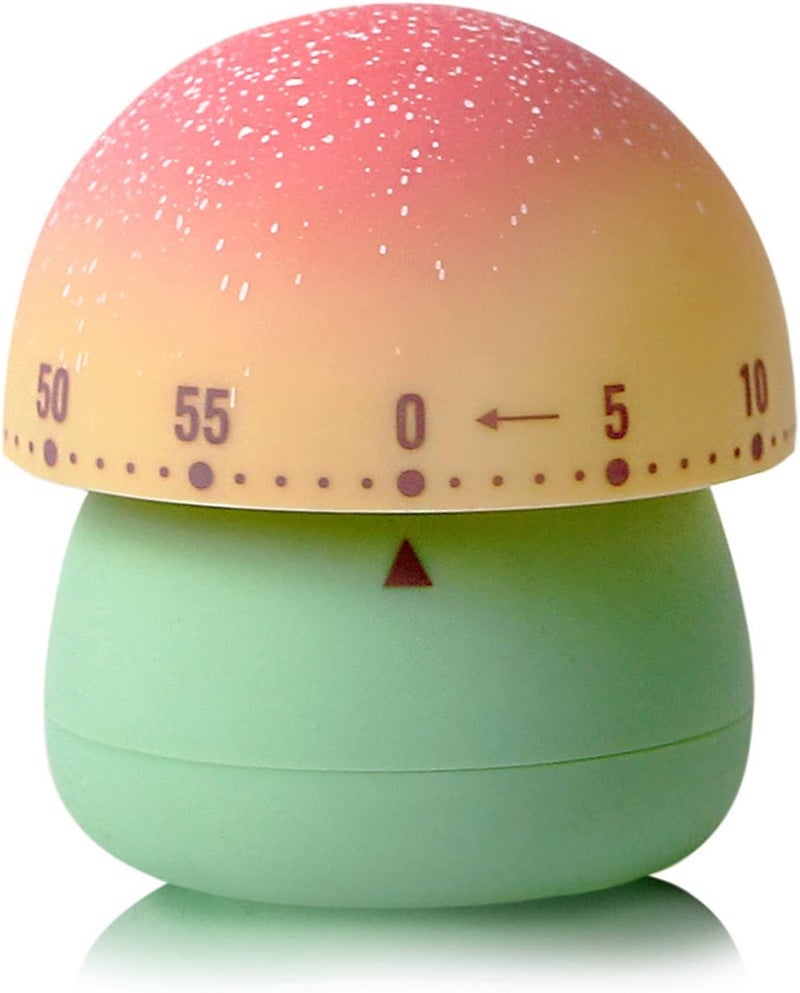 NUOSWEK Mechanical Kitchen Timer, Cute Mushroom Timers for Kids, Wind Up 60 Minutes Manual Countdown Timer for Classroom, Home, Study and Cooking (Green Base) - Image 1