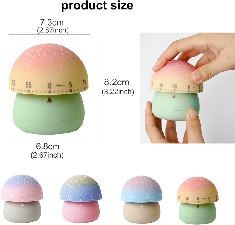 NUOSWEK Mechanical Kitchen Timer, Cute Mushroom Timers for Kids, Wind Up 60 Minutes Manual Countdown Timer for Classroom, Home, Study and Cooking (Green Base) - Image 2