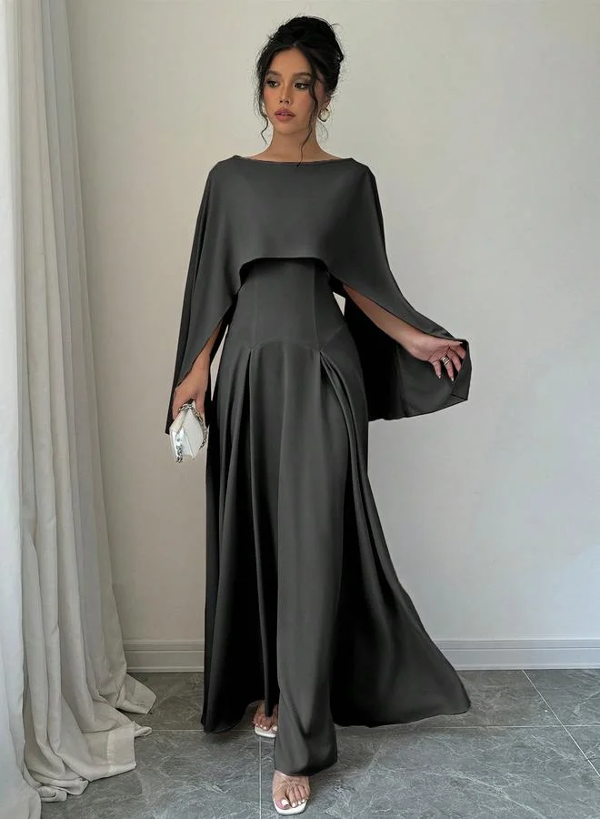 تايك تو Take Two Solid Cape Sleeve A-Line Maxi Dress