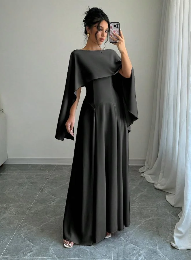 Take Two Take Two Solid Cape Sleeve A-Line Maxi Dress