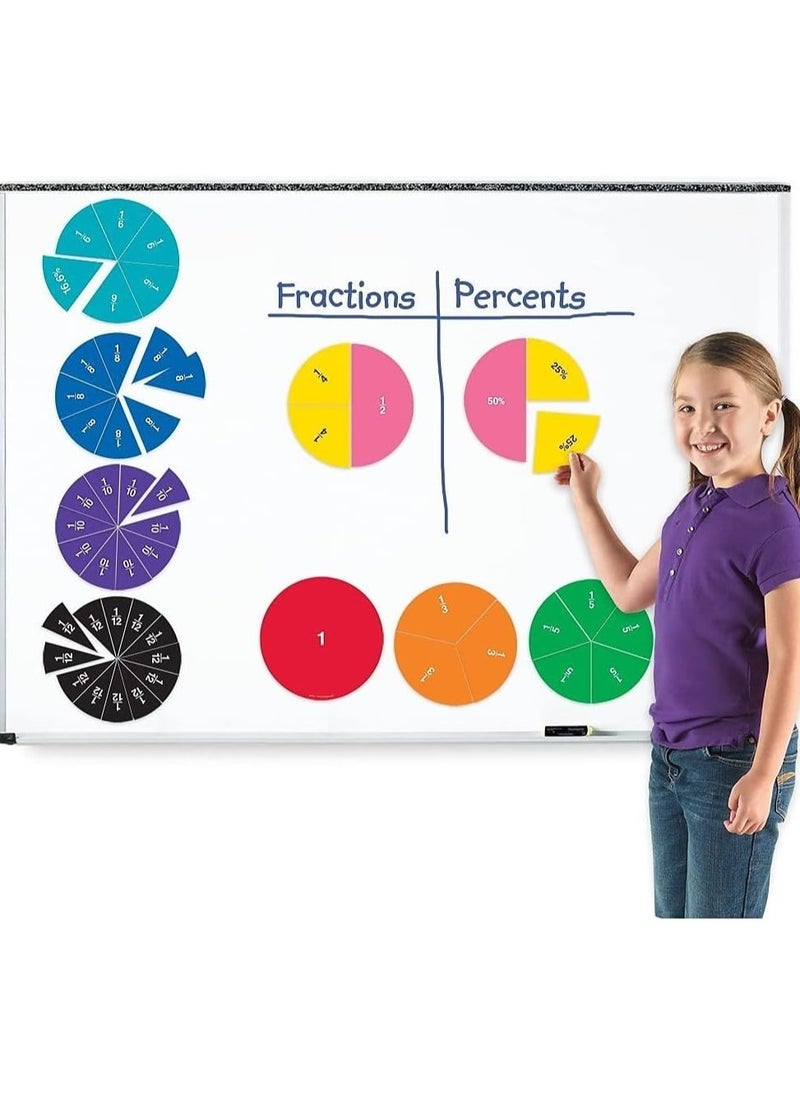 Learning Resources Double-Sided Magnetic Demonstration Rainbow Fraction Circles, Teacher aids, 51 Piece, Ages 6+,Multicolor  - Image 2