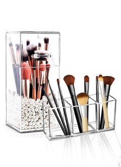HomarKet 2-Piece Clear Acrylic Dustproof Makeup Brush Organizer Case Cosmetic Brushes Eyebrow Pencil Storage Holder with Lid  - Image 1