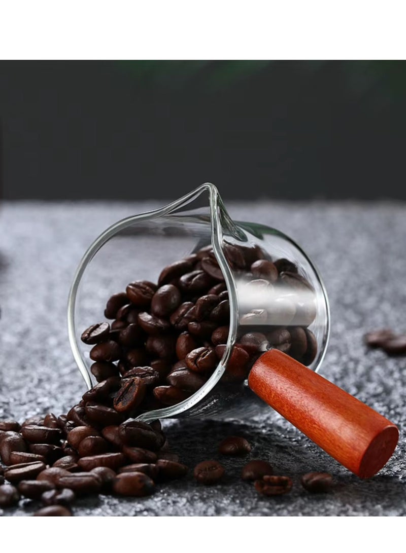 Multi-size espresso measuring cup, coffee and espresso glass cup with wooden handle, high quality heat-resistant glass milk cup - Image 1