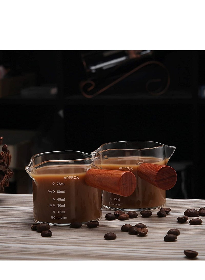 Multi-size espresso measuring cup, coffee and espresso glass cup with wooden handle, high quality heat-resistant glass milk cup - Image 3
