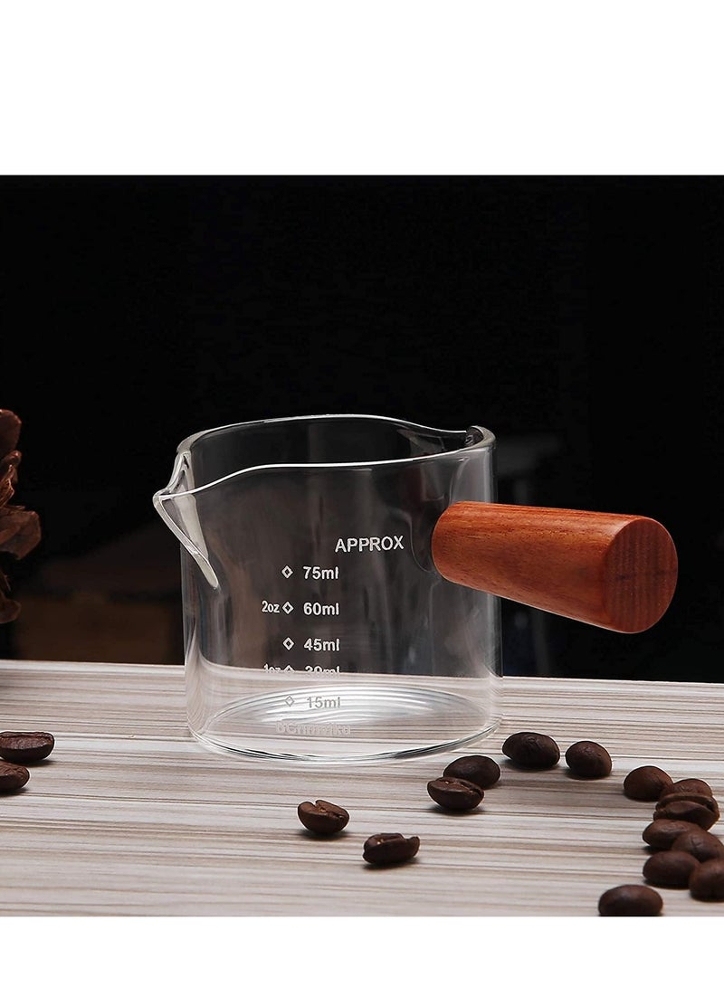 Multi-size espresso measuring cup, coffee and espresso glass cup with wooden handle, high quality heat-resistant glass milk cup - Image 2