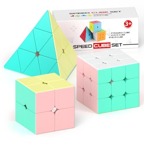 Vdealen Speed Cube Set 2x2x2 3x3x3 Pyramid Magic Cube Set Puzzle Cube Toys Birthday Party Christmas Stocking Stuffers Gift for Kids Teens AdultsMacaron Stickerless - Image 1