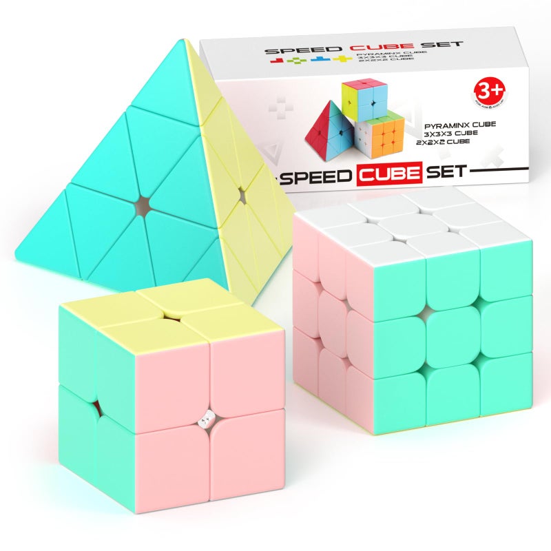 Vdealen Speed Cube Set 2x2x2 3x3x3 Pyramid Magic Cube Set Puzzle Cube Toys Birthday Party Christmas Stocking Stuffers Gift for Kids Teens AdultsMacaron Stickerless - Image 3