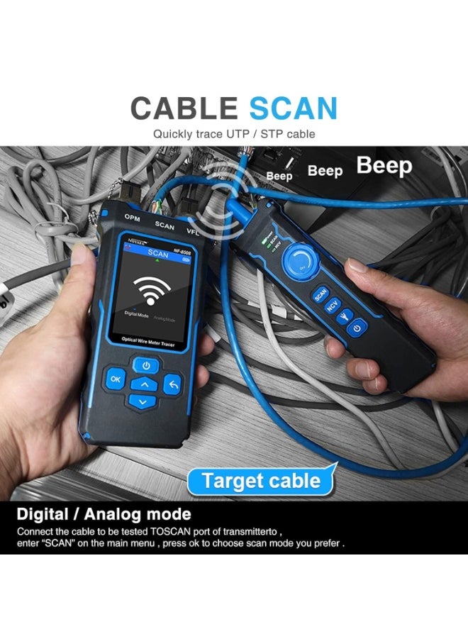 NOYAFA - NF-8508 Network Cable Tester with Optical Power Meter VFL/CAT5/CAT6/RJ11 Cable Toner Ethernet Cable Tester, Length Measurement, RJ45 Network Tester for Telephone, PoE Tester Wire Tracer Fiber Tester - Image 1