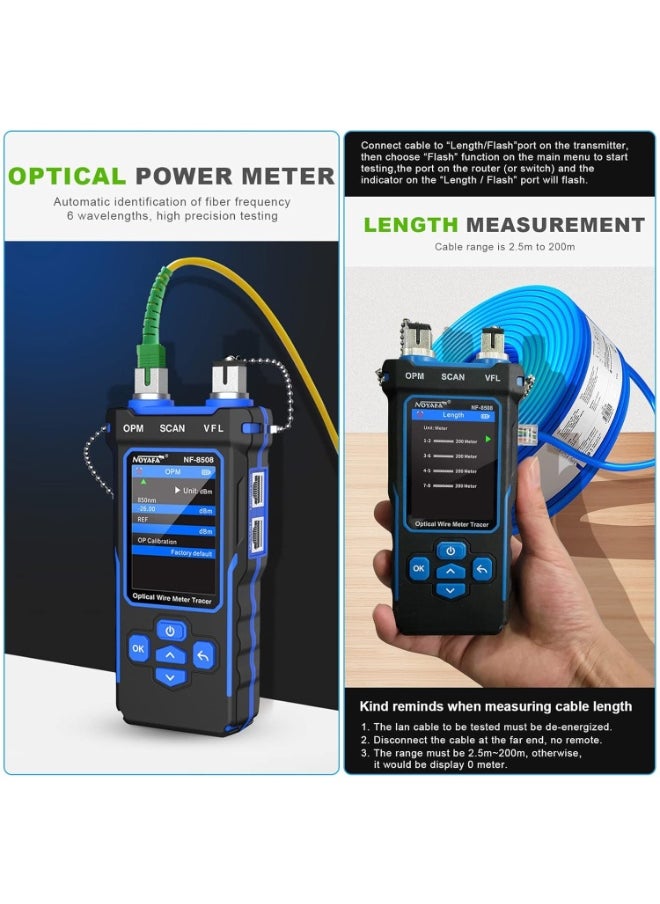 NOYAFA - NF-8508 Network Cable Tester with Optical Power Meter VFL/CAT5/CAT6/RJ11 Cable Toner Ethernet Cable Tester, Length Measurement, RJ45 Network Tester for Telephone, PoE Tester Wire Tracer Fiber Tester - Image 1