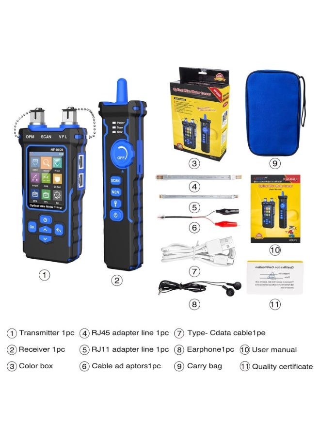 NOYAFA - NF-8508 Network Cable Tester with Optical Power Meter VFL/CAT5/CAT6/RJ11 Cable Toner Ethernet Cable Tester, Length Measurement, RJ45 Network Tester for Telephone, PoE Tester Wire Tracer Fiber Tester - Image 1