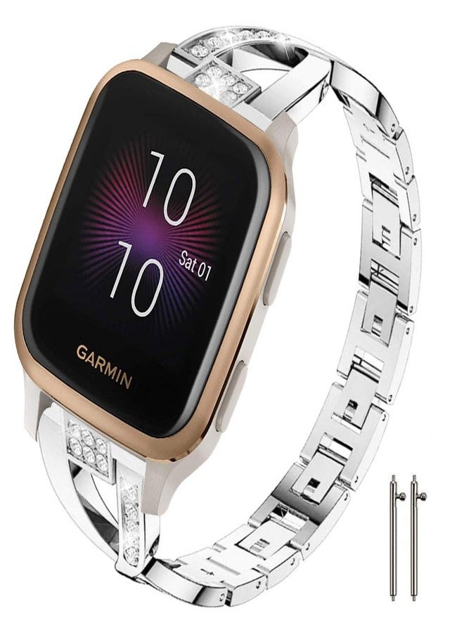 Sankel Compatible for Garmin Venu Sq 2 Music Band,Women 20mm Metal Replacement Wristband Bracelet Strap for Garmin Venu/Venu Sq/Venu Sq 2 Music,Vivomove HR,Vivoactive 3,Garmin Move Luxe/Style (Silver) - Image 1