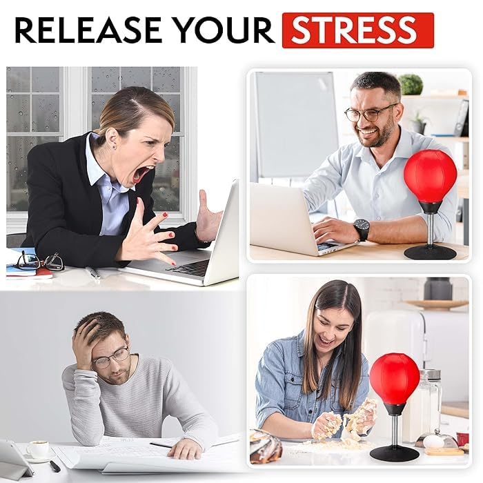 KACHKIT Desktop Punching Bag Stress Buster,Boxing Punch Ball with Suction Cup,Stress Relief Speed Ball for Office & Home,Fun Desk Toy for Kids,Boxing Kit with Pump for Stress Relief【RED】. - Image 2
