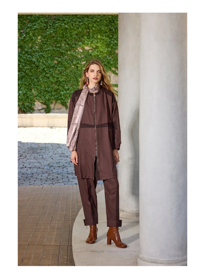 MissWhence Shirt-Style Long Coat - Brown
