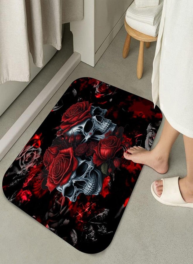 RinRinfam 4Pcs Skull Shower Curtain Set, Helloween Red Rose Skull Shower Curtain Set Non-Slip Rug,Toilet Lid Cover,U Shape Mat,Waterproof Bathroom Decor Sets with 12 Hooks,Red Black - Image 4
