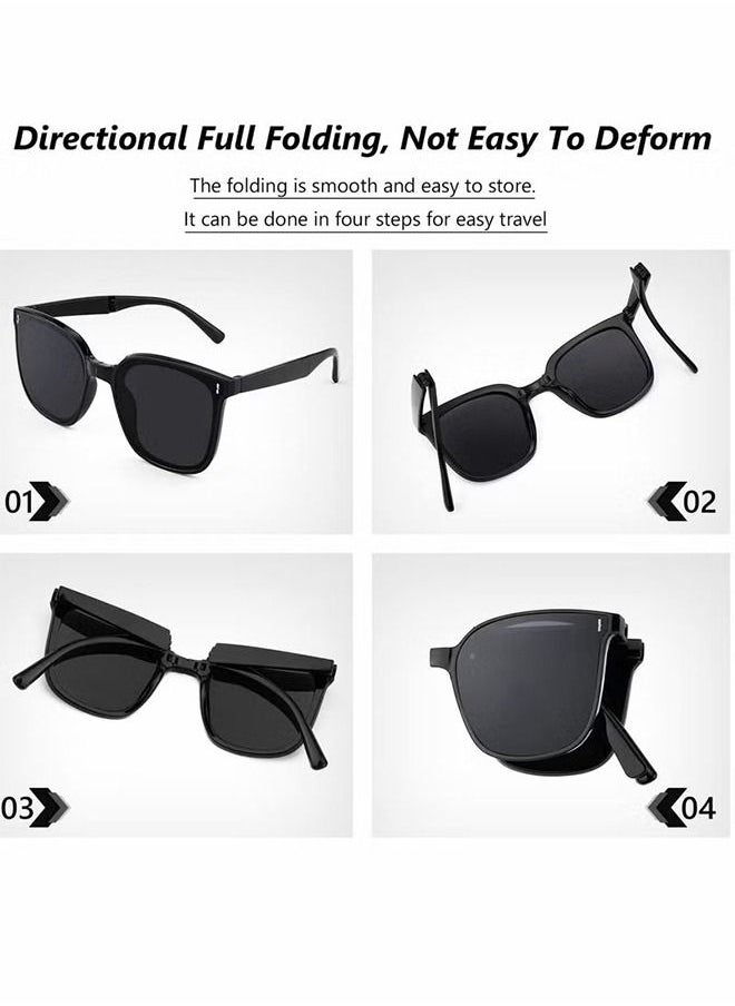 HS - Foldable Sunglasses Women Men, Square Folding Easy Carry Foldable Shades UV400 Protection Lens, Sun Protection Sunglasses Suitable for Summer Outdoor Beach Travel Camping - Image 1