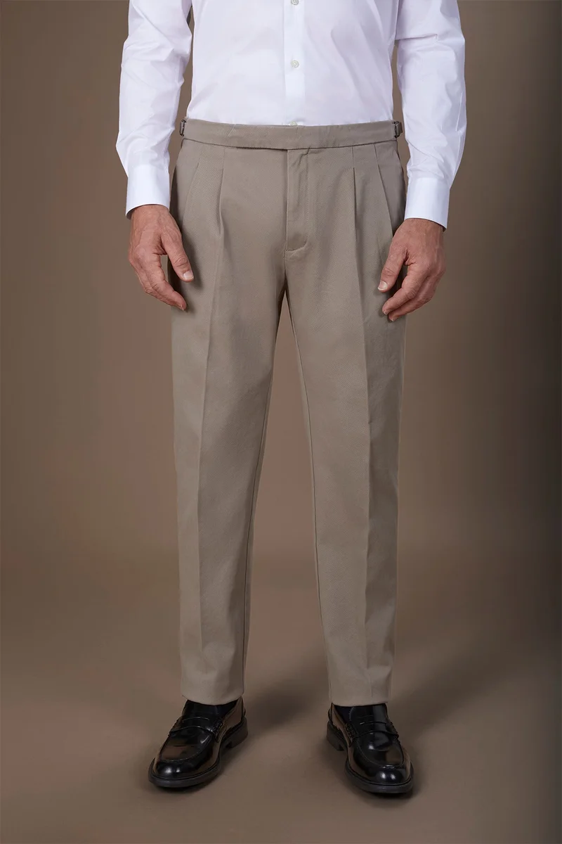 دوبل غانغر Men's heavy canvas trousers with double pinces and comfort fit - Taupe