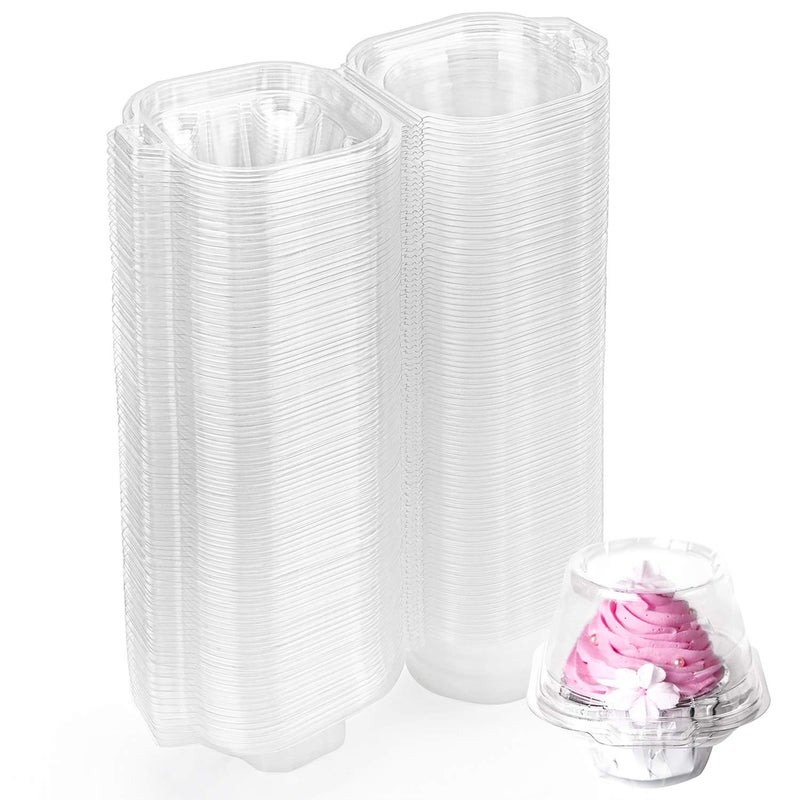 Hedume 120 Pack Individual Cupcake Container BPAFree Clear Plastic Single Deep Dome Stackable Individual Cupcake Box for Wedding Party