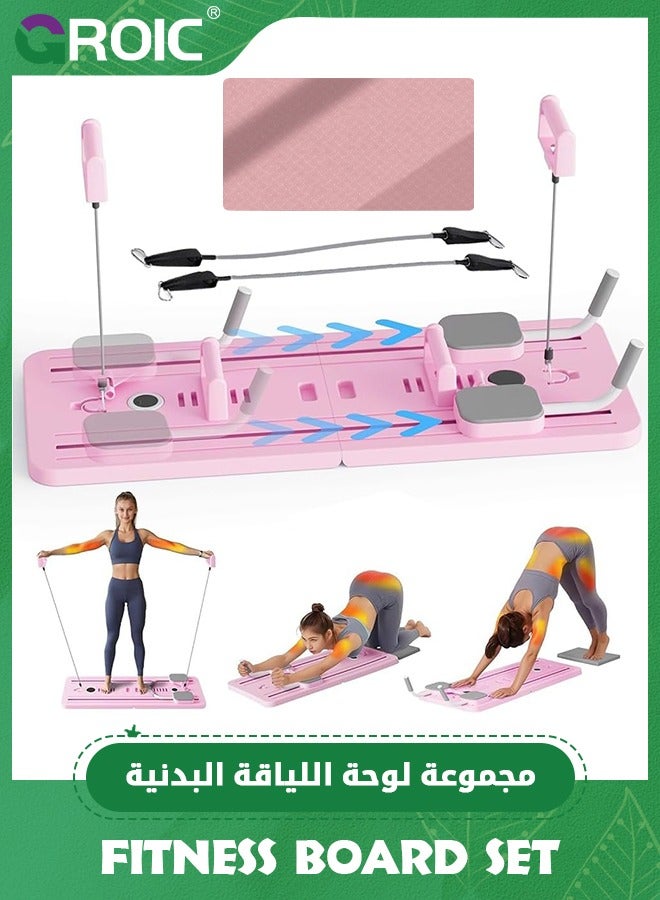 GROIC Pilates Board Set with Yoga Mat, Multifunctional Abdominal Board with Resistance Band, Push up, Ab Machine, Core Trainer, Ski Machine, Ab Workout Equipment Pilates Reformer Set for Home (Pink) - Image 1