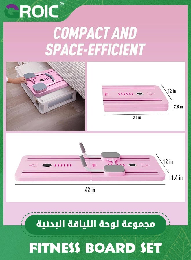 GROIC Pilates Board Set with Yoga Mat, Multifunctional Abdominal Board with Resistance Band, Push up, Ab Machine, Core Trainer, Ski Machine, Ab Workout Equipment Pilates Reformer Set for Home (Pink) - Image 5