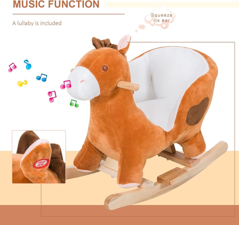 Qaba Kids Ride On Rocking Horse, Plush Animal Toy Sturdy Wooden Rocker with Songs for Boys or Girls - Image 5