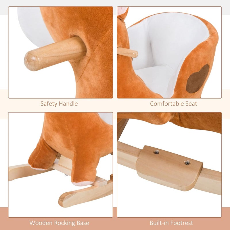 Qaba Kids Ride On Rocking Horse, Plush Animal Toy Sturdy Wooden Rocker with Songs for Boys or Girls - Image 4