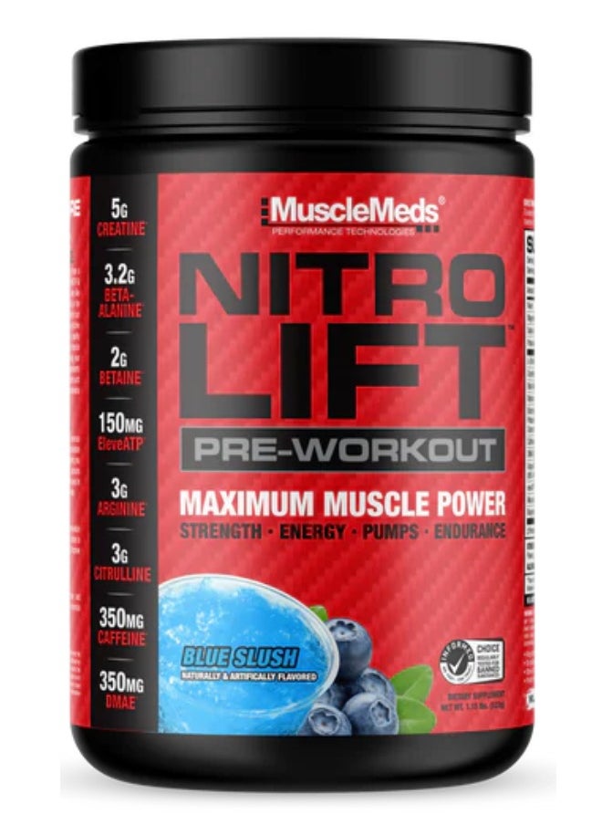 MUSCLEMEDS Musclemeds Nitro Lift Pre-workout Blue Slush Flavour 522gram 
