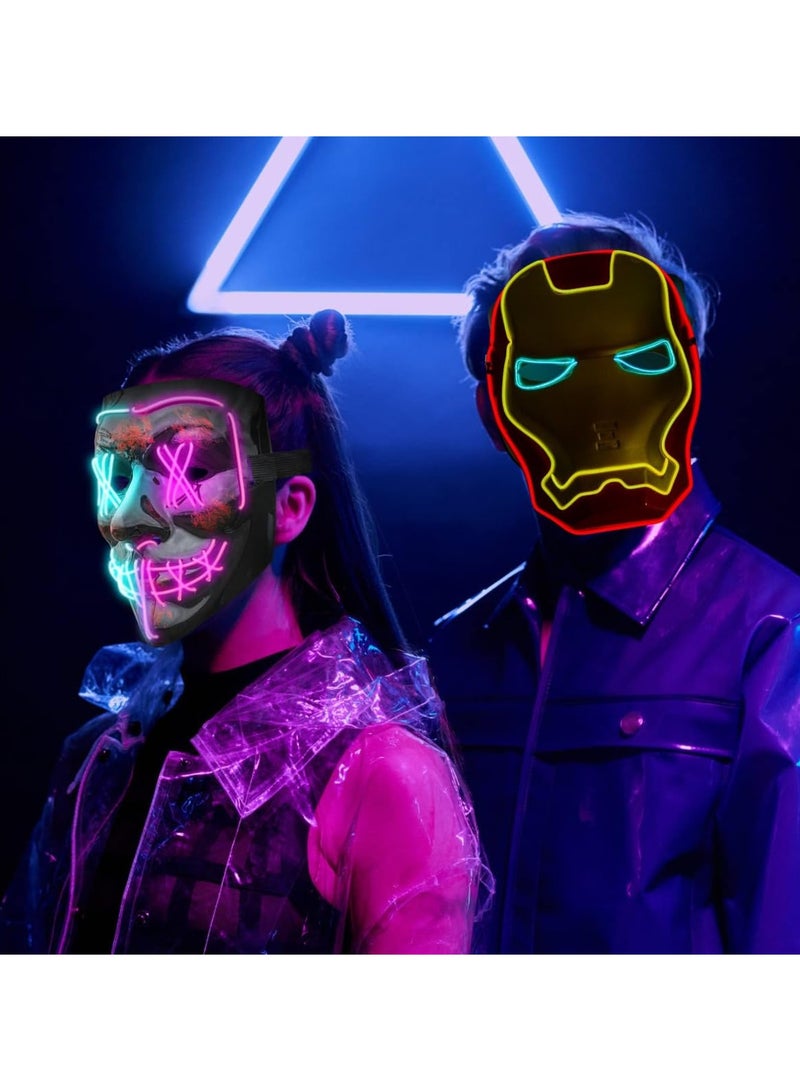SOLARAE Party LED Masks, Superhero Light Up Mask, LED Lighted Face Transforming Mask, Mask Neon Costume Child Adult Fancy Dress for Carnivals and Cosplay Costume Parties - Image 3