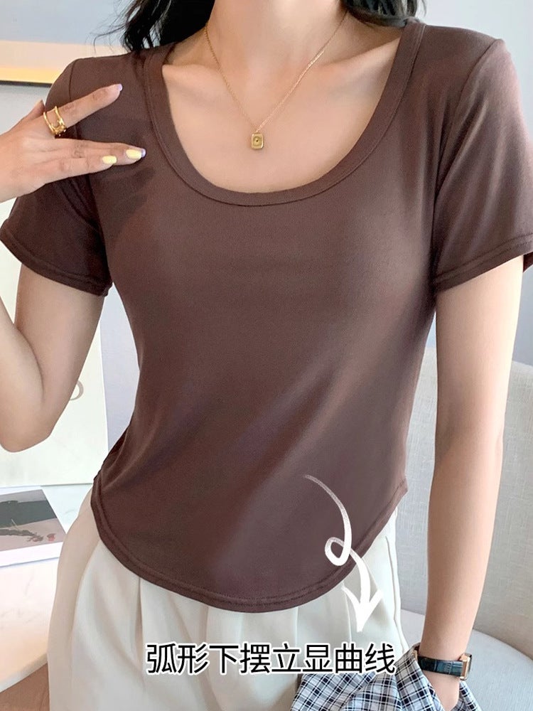 Tiktok Explosions Short-Sleeved T-Shirt Women'S Outer Wear Slim-Fit Slimming Inner Base T-Shirt Top Ins - Image 2