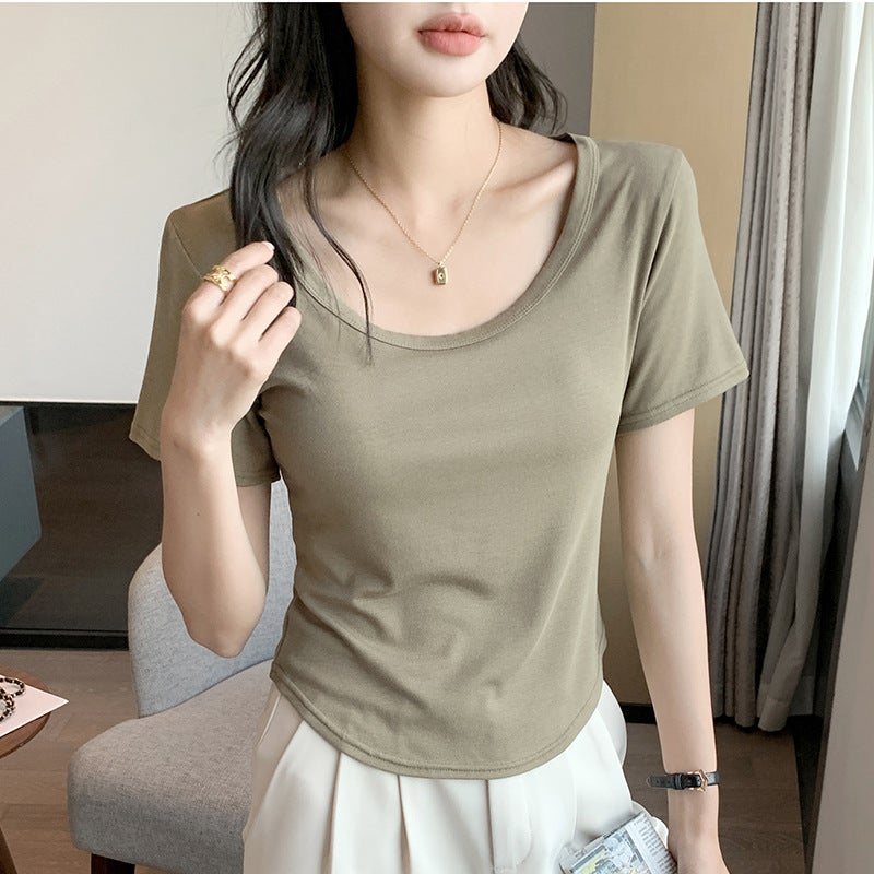 Tiktok Explosions Short-Sleeved T-Shirt Women'S Outer Wear Slim-Fit Slimming Inner Base T-Shirt Top Ins - Image 1