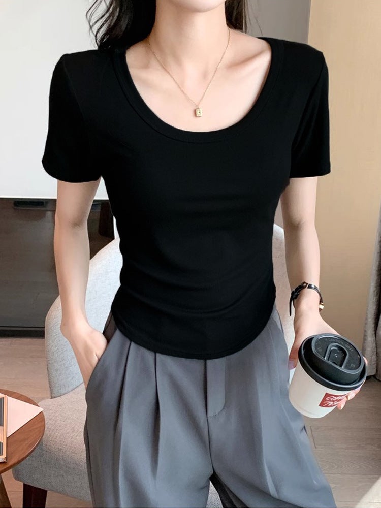 Tiktok Explosions Short-Sleeved T-Shirt Women'S Outer Wear Slim-Fit Slimming Inner Base T-Shirt Top Ins - Image 3