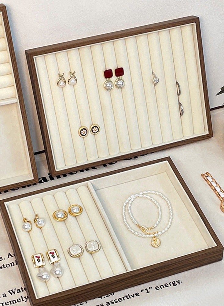 الخشب الطبيعي خمر المجوهرات المكدسة منظم علبة صندوق الدرج مخملية قلادة حلقة أسوار عرض علبة المرأة الراقية المجوهرات عرض - Image 1