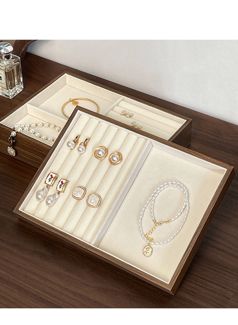 الخشب الطبيعي خمر المجوهرات المكدسة منظم علبة صندوق الدرج مخملية قلادة حلقة أسوار عرض علبة المرأة الراقية المجوهرات عرض - Image 2