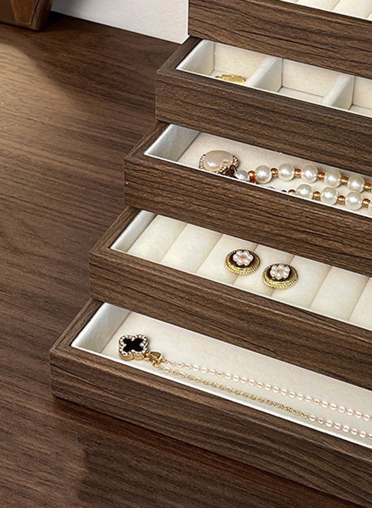 الخشب الطبيعي خمر المجوهرات المكدسة منظم علبة صندوق الدرج مخملية قلادة حلقة أسوار عرض علبة المرأة الراقية المجوهرات عرض - Image 4