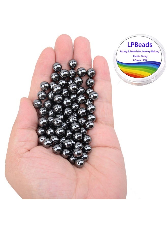 100 Pieces 8Mm Natural Hematite Beads Gemstone Round Loose Beads For Jewelry Making With Crystal Stretch Cord - Image 2