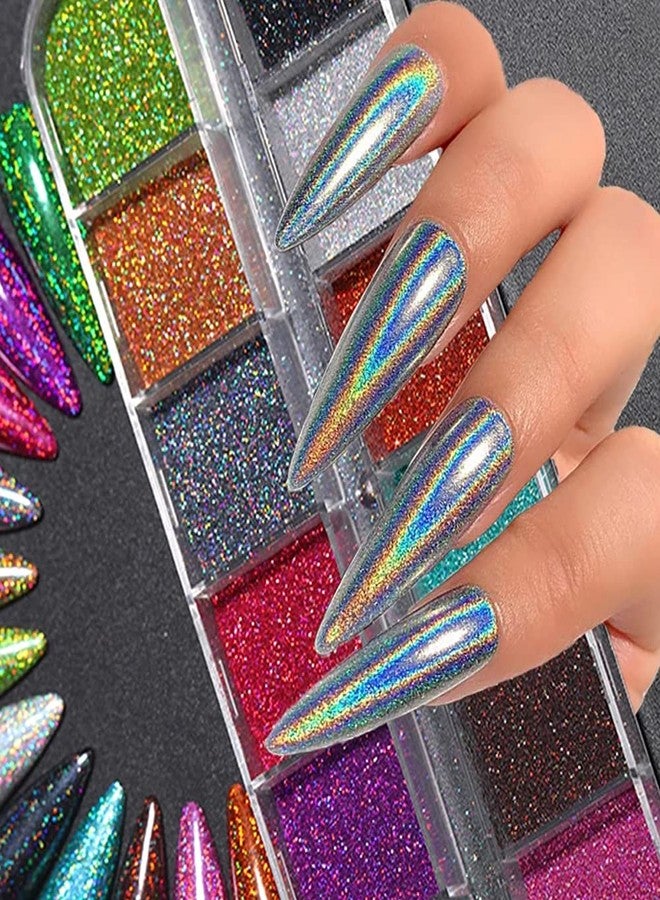 YKZFUI Holographic Nail Powders Laser Shining Glitter Powder Nail Art Supplies 3D Nails Glitter Nail Art Pigment Glitter Dust Powder Set for Nails Art Decoration Sparkle Manicure Tips Charms 12 Colors - Image 1