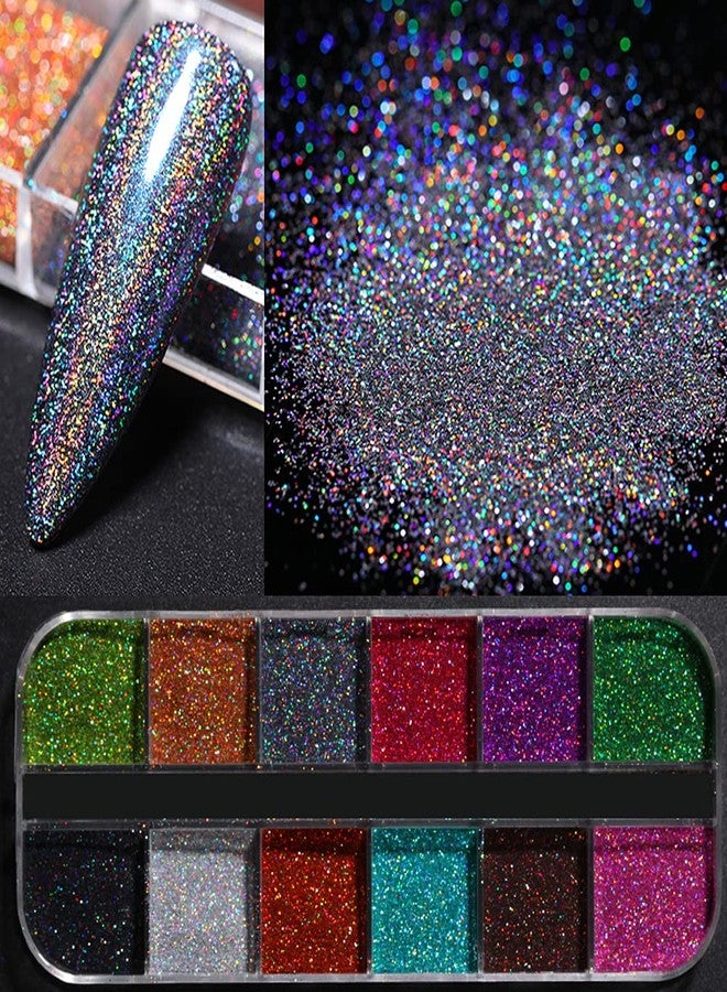 YKZFUI Holographic Nail Powders Laser Shining Glitter Powder Nail Art Supplies 3D Nails Glitter Nail Art Pigment Glitter Dust Powder Set for Nails Art Decoration Sparkle Manicure Tips Charms 12 Colors - Image 4