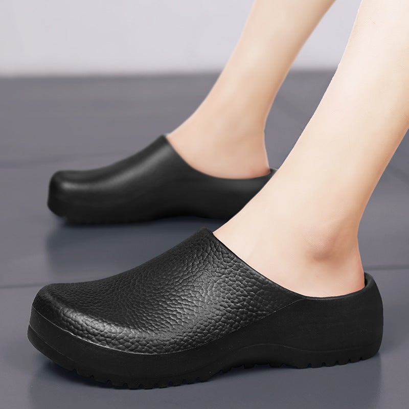 Mens and womens shoes garden shoes half slippers slippers EVA integrated molding summer low-top slip-on chef shoes comfortable home 12102 Black - Image 5