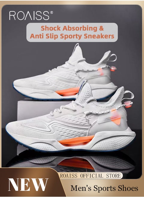 Casual Breathable Mesh Sneakers for Men Fashionable Air Cushion Sports Shoes Ideal for Running Basketball or Tennis Men's Comfy and Non Slip Flat Coconut Shoes with Soft Sole Colorblock Sneakers