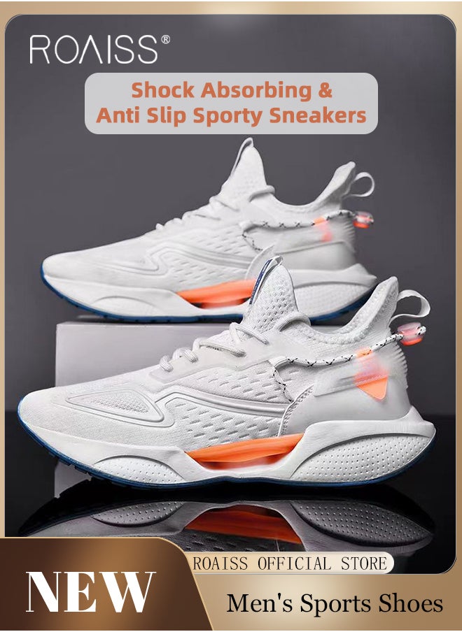 Casual Breathable Mesh Sneakers for Men Fashionable Air Cushion Sports Shoes Ideal for Running Basketball or Tennis Men's Comfy and Non Slip Flat Coconut Shoes with Soft Sole Colorblock Sneakers