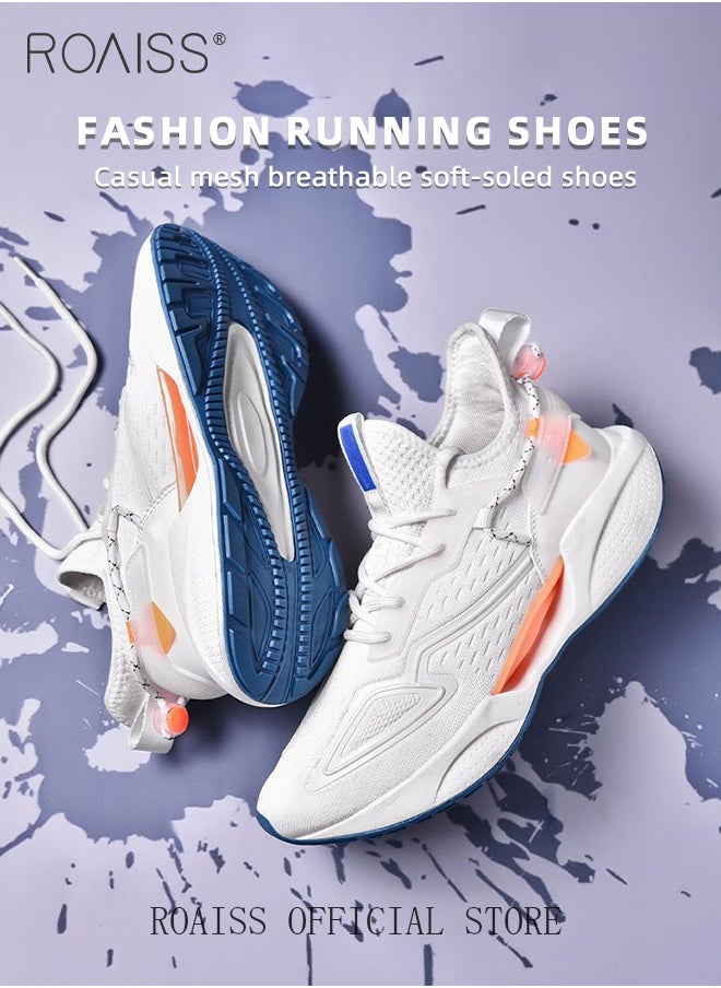 Casual Breathable Mesh Sneakers for Men Fashionable Air Cushion Sports Shoes Ideal for Running Basketball or Tennis Men's Comfy and Non Slip Flat Coconut Shoes with Soft Sole Colorblock Sneakers