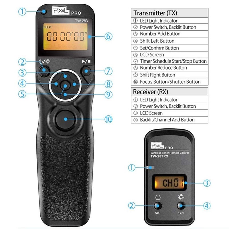 Pixel Timer Shutter Release TW283-N3 Wireless Remote Control Compatible with Canon 5D Mark-III/Mark-IV 5D R5 R5C 10D 1DX 1DC 1DS 1D 5DS 5DSR 20D 6D 7D Mark-II 7D 50D 40D 30D D60 D30 D2000 - Image 5