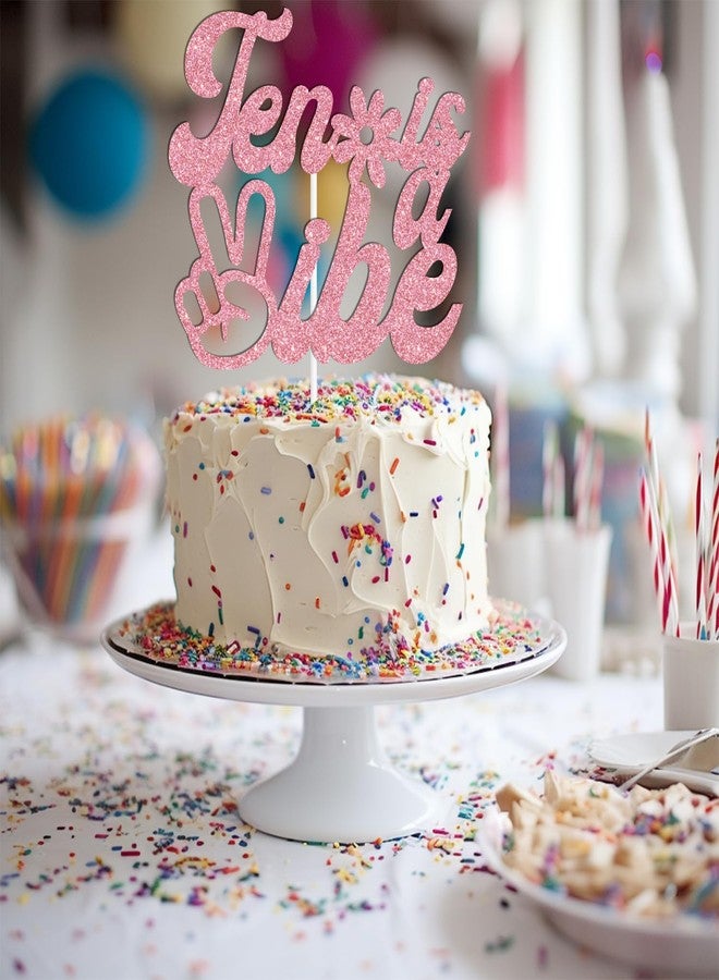 ZACHAKO Pink Glitter Ten is a Vibe Cake Topper, Happy 10th Birthday/Out Single Digits I’m 10, Funny Groovy Flower Themed 10th Birthday Party Decorations - Image 3
